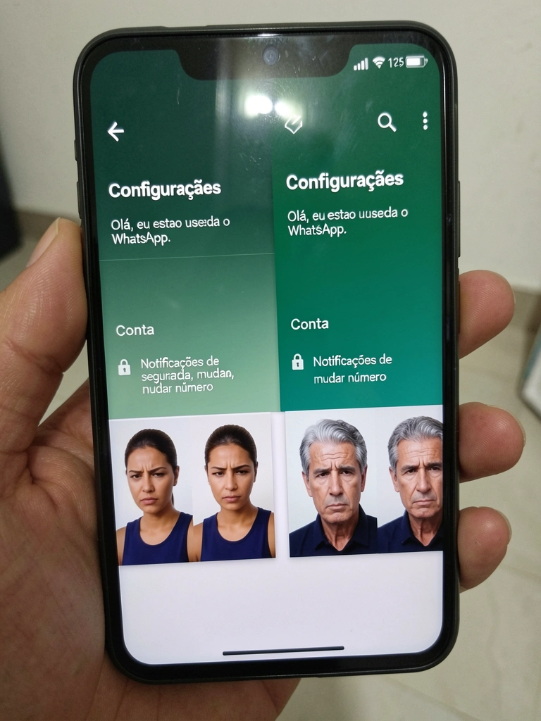 Smartphone exibindo duas conversas de WhatsApp em contas diferentes, com notificações separadas na tela.