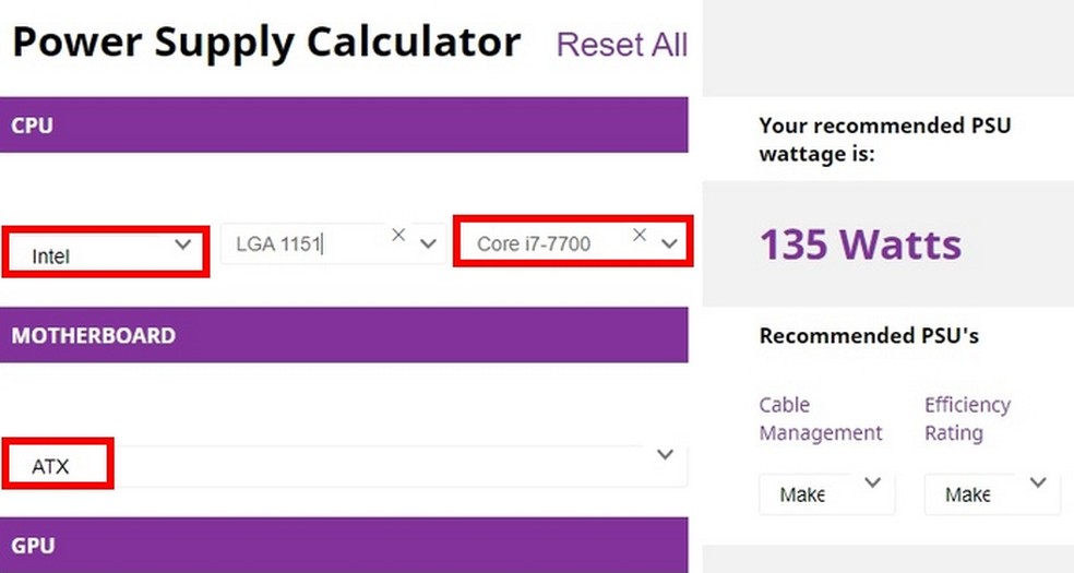 calculadora de fonte de pc