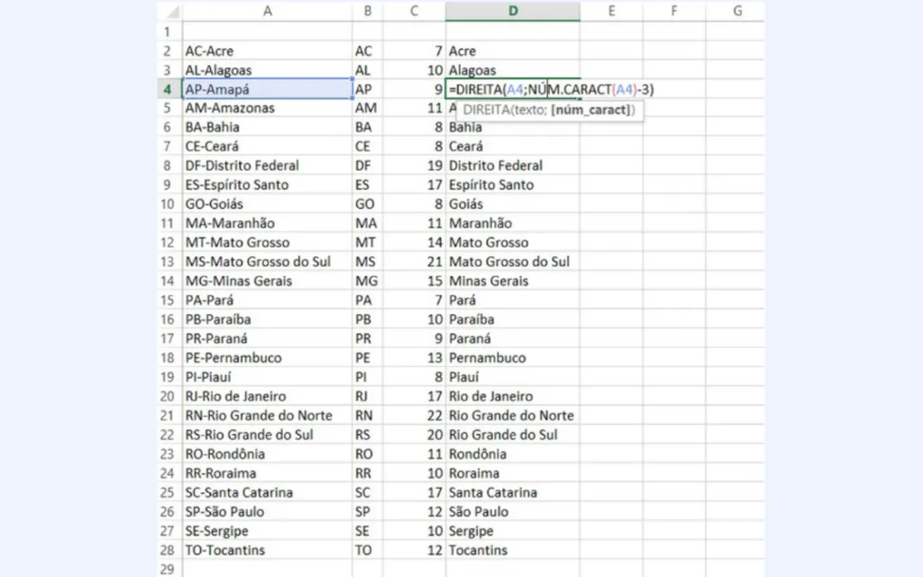 como usar comandos excel