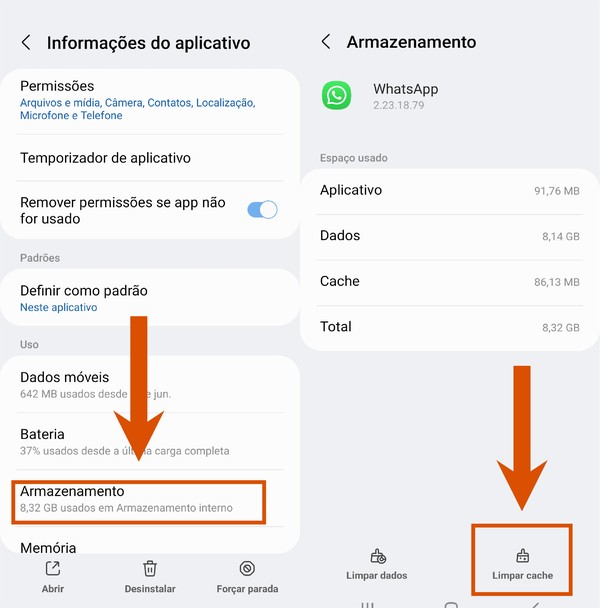como limpar cache do whatsapp