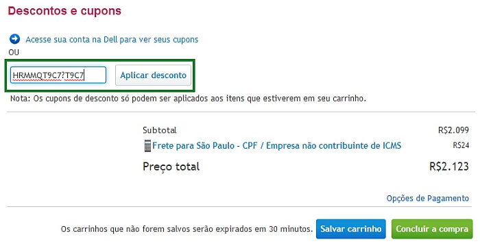 cupom dell primeira compra