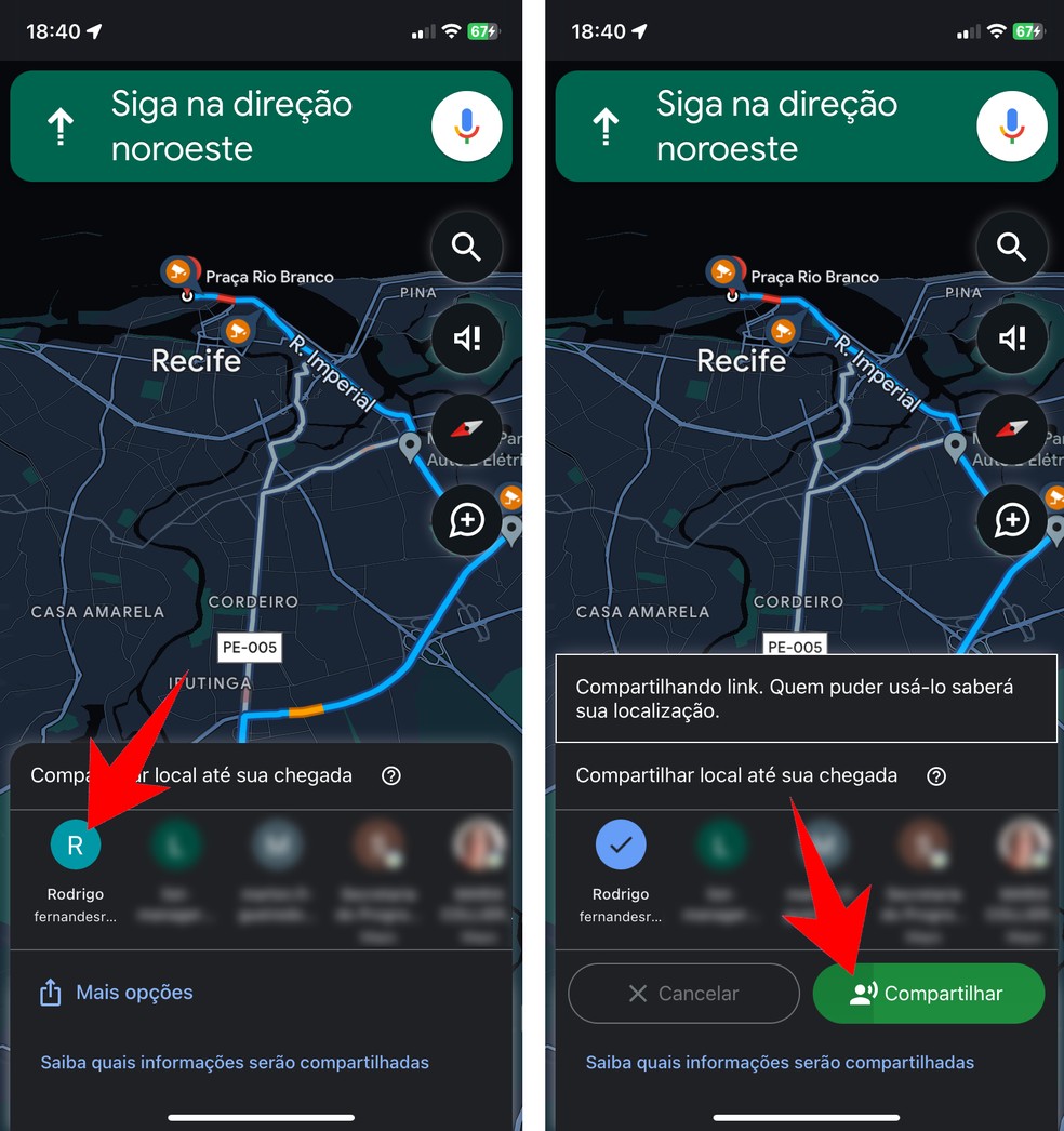 como compartilhar localização google maps