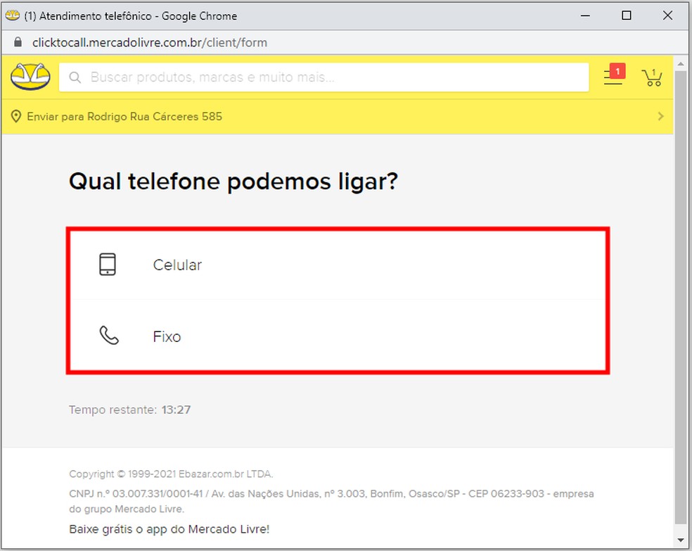 Contato Mercado Livre