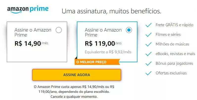 assinatura amazon prime benefícios