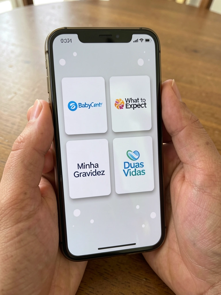 Comparação lado a lado dos logotipos dos aplicativos BabyCenter, What to Expect, Minha Gravidez e Duas Vidas.