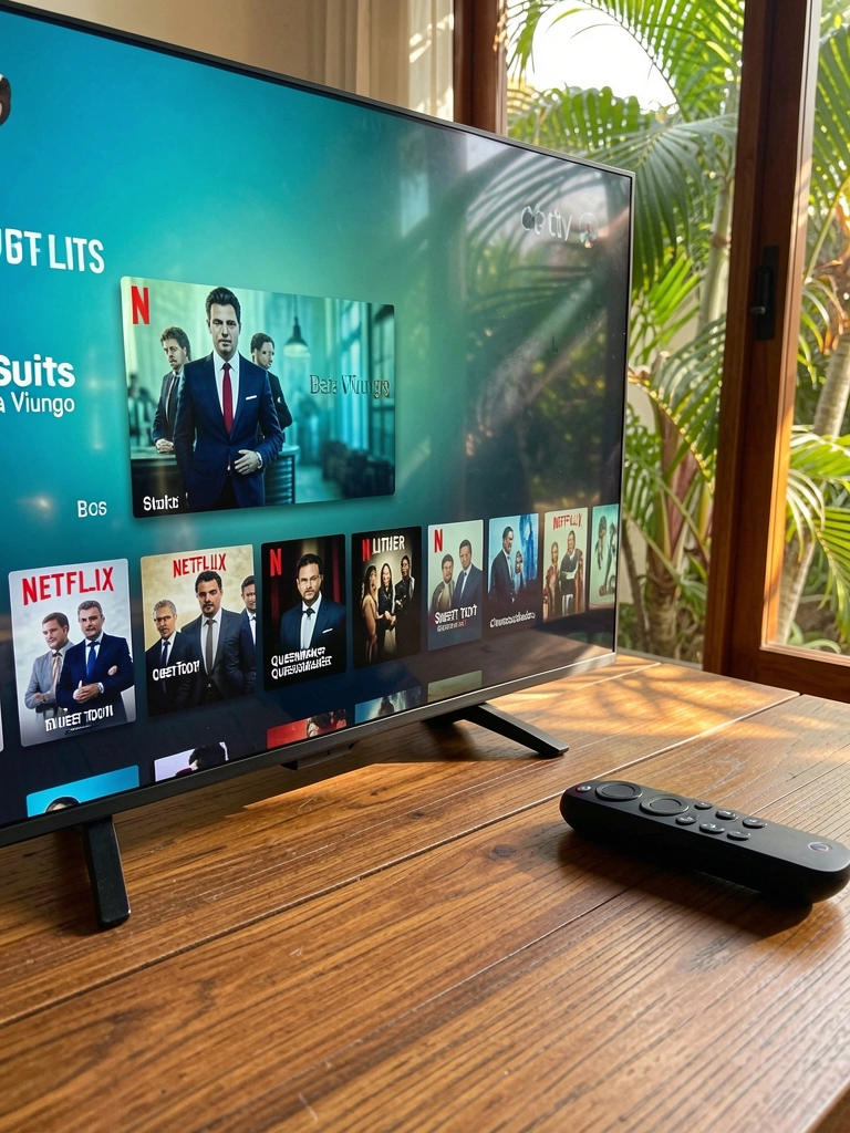 Tela do Apple TV 4K exibe Netflix com séries como 
