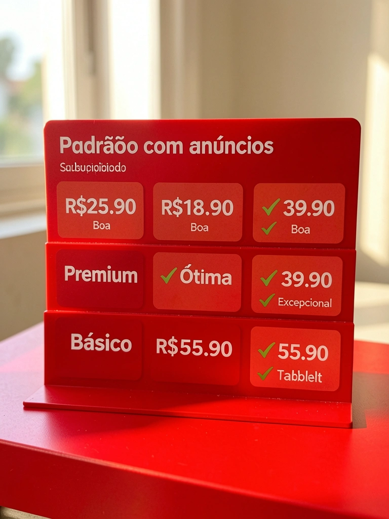Tabela de preços vermelha com planos de assinatura 
