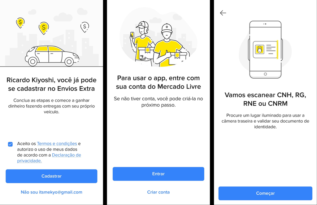 cadastro mercado envios extra