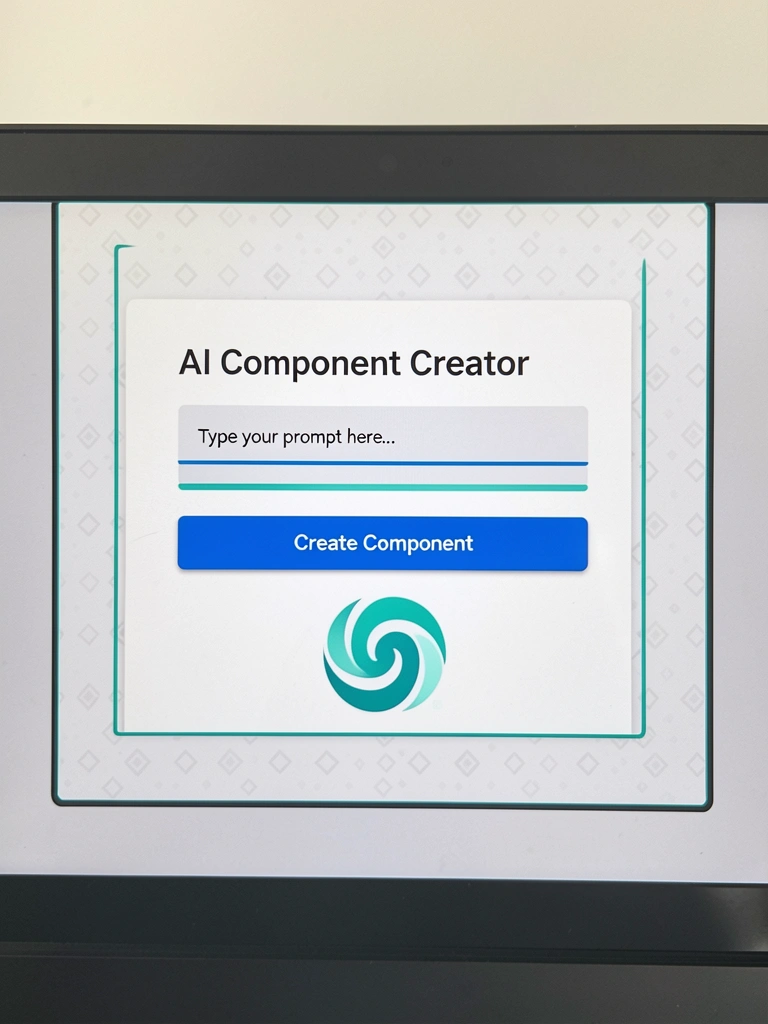 Tela de computador cinza escuro com interface branca, campo de prompt azul e botão 
