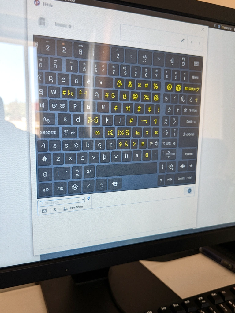 Teclado de computador com teclas de símbolos especiais destacadas em amarelo