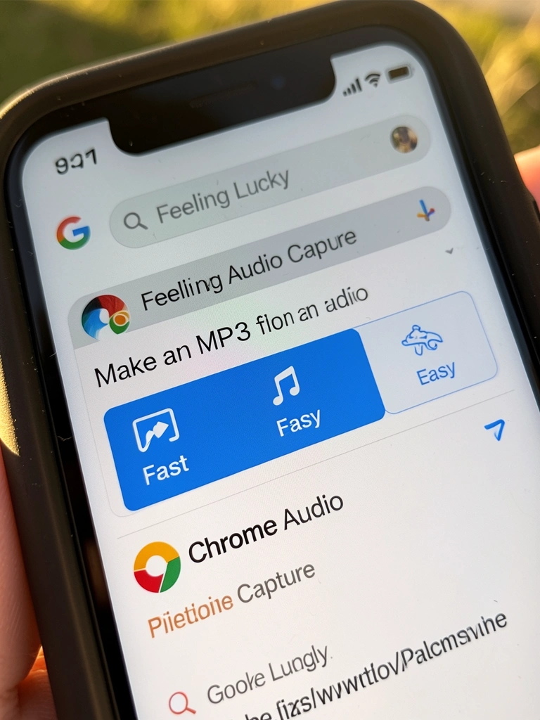 Interface do Chrome Audio Capture em smartphone, botão