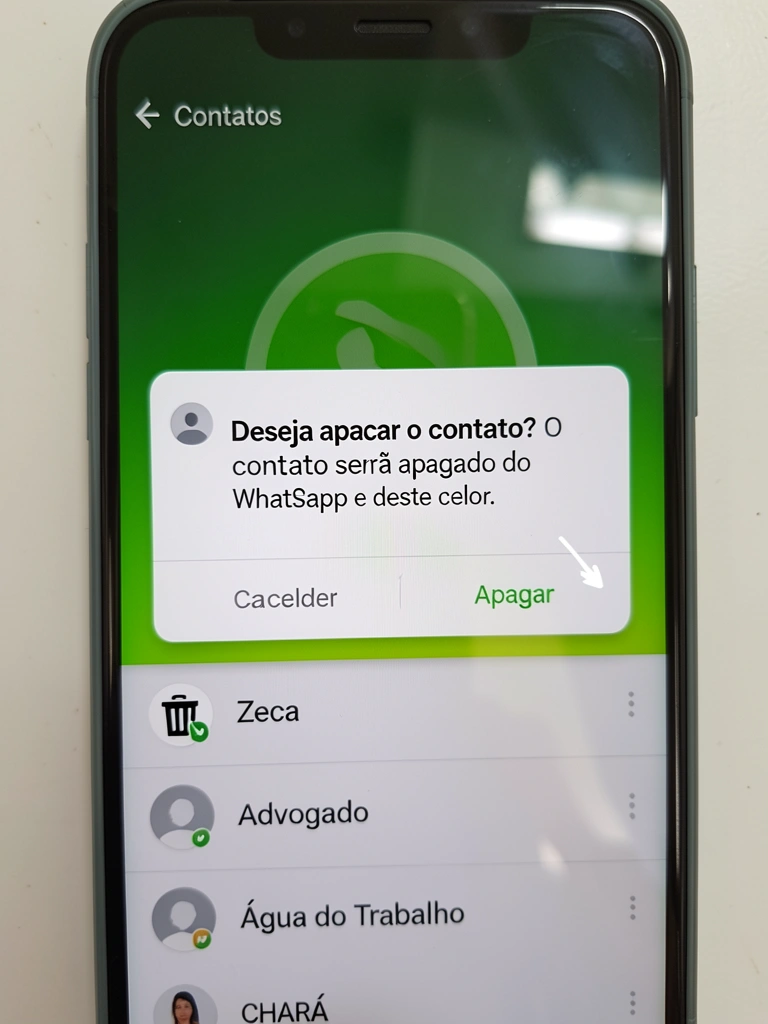 Smartphone exibindo tela de sincronização de contatos com o WhatsApp