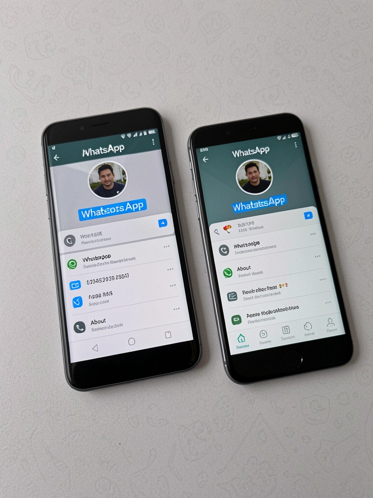 Dois smartphones lado a lado, telas mostrando perfis de contato no WhatsApp