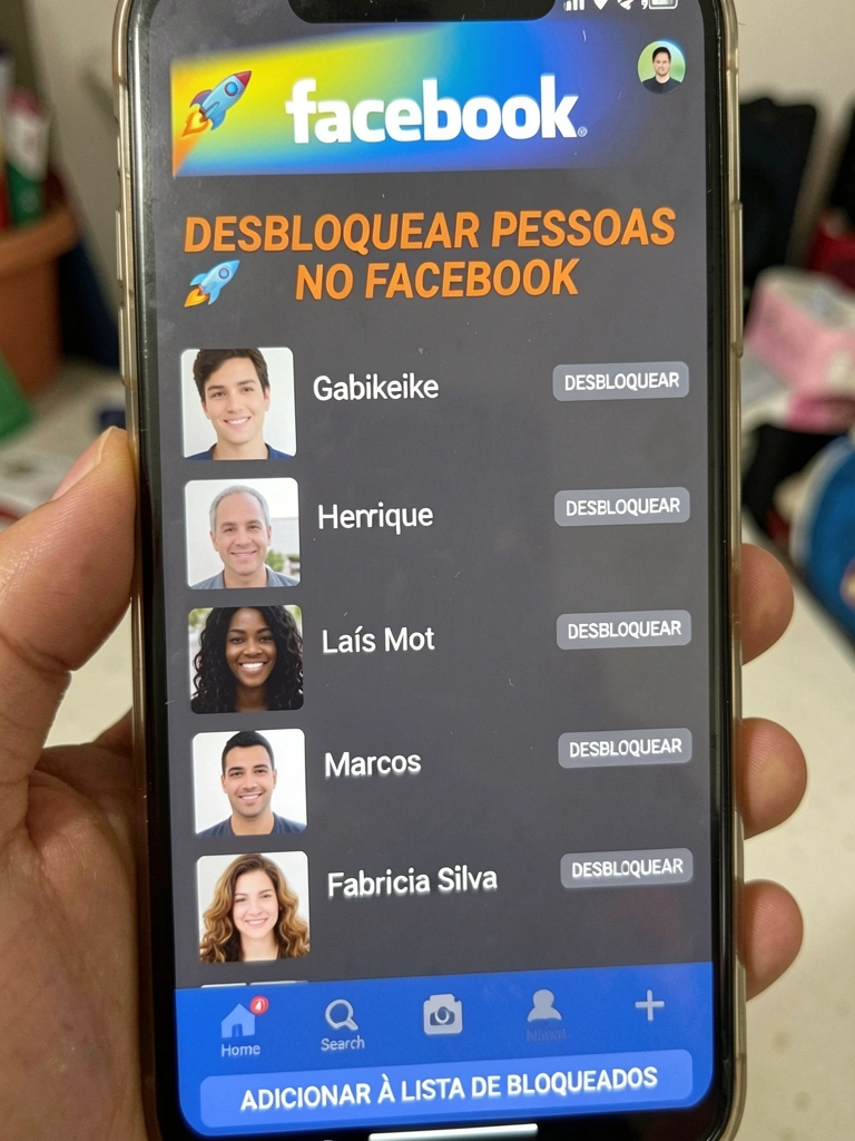 Smartphone com tela de configurações do Facebook e ícone de perfil visível