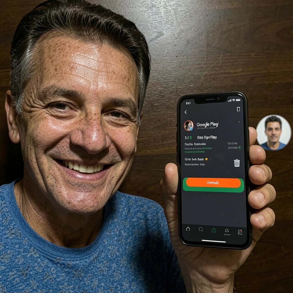 Tela da Play Store exibindo opção de desinstalar um aplicativo