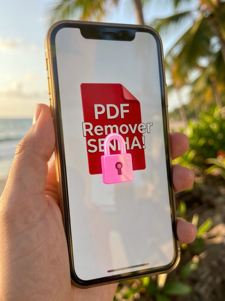 Smartphone exibindo logo PDF vermelho com texto