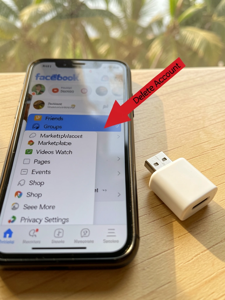 Smartphone exibindo interface do Facebook com opção 