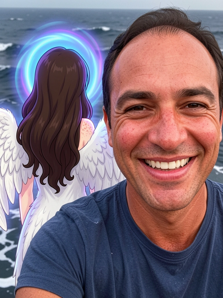 Colagem com quatro retratos da mesma pessoa em estilos diferentes: realista, animação, avatar e desenho animado.