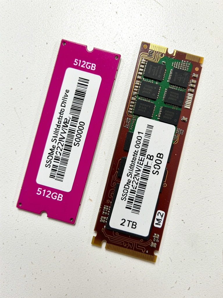 Chips de memória flash NAND expostos em um SSD aberto
