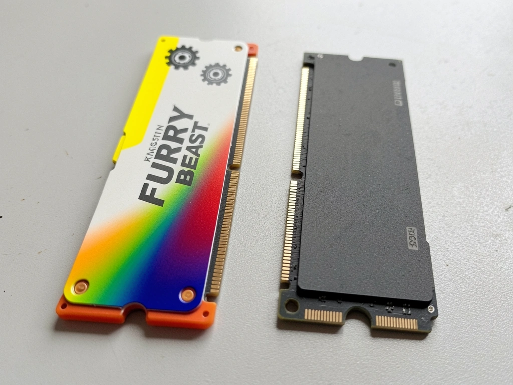 Módulos de memória RAM DDR4 e DDR5 lado a lado, com slots de encaixe em posições diferentes.