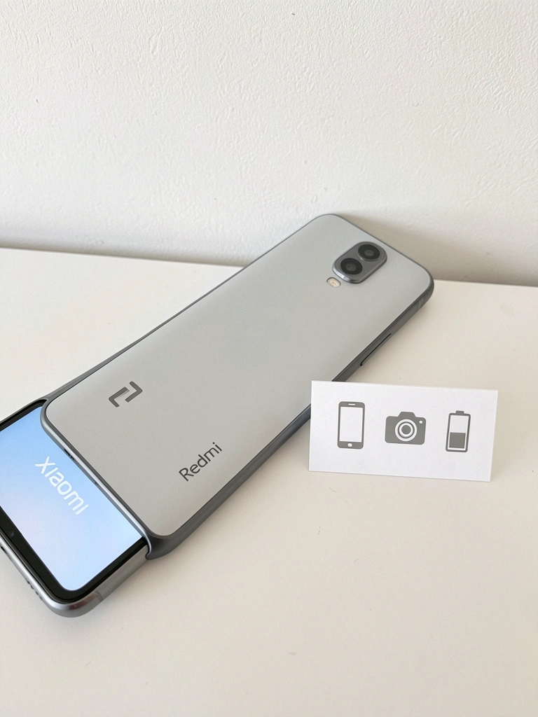 Tabela de especificações do Redmi Note 13 Pro Plus com ícones de tela, câmera e bateria