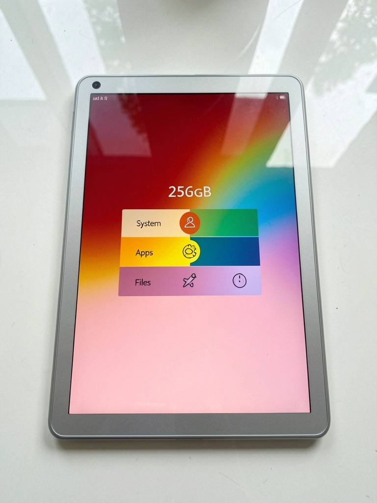Gráfico de barras mostrando a distribuição de 256GB entre sistema, apps e arquivos