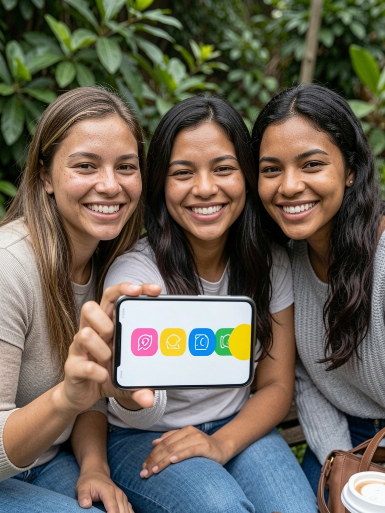 Ícones de recursos lado a lado representando funções do site e do aplicativo