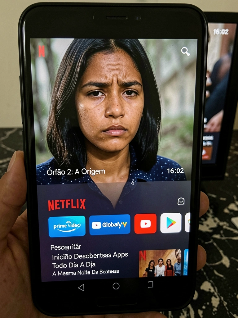 Tela de TV exibindo ícones de aplicativos e a loja Google Play