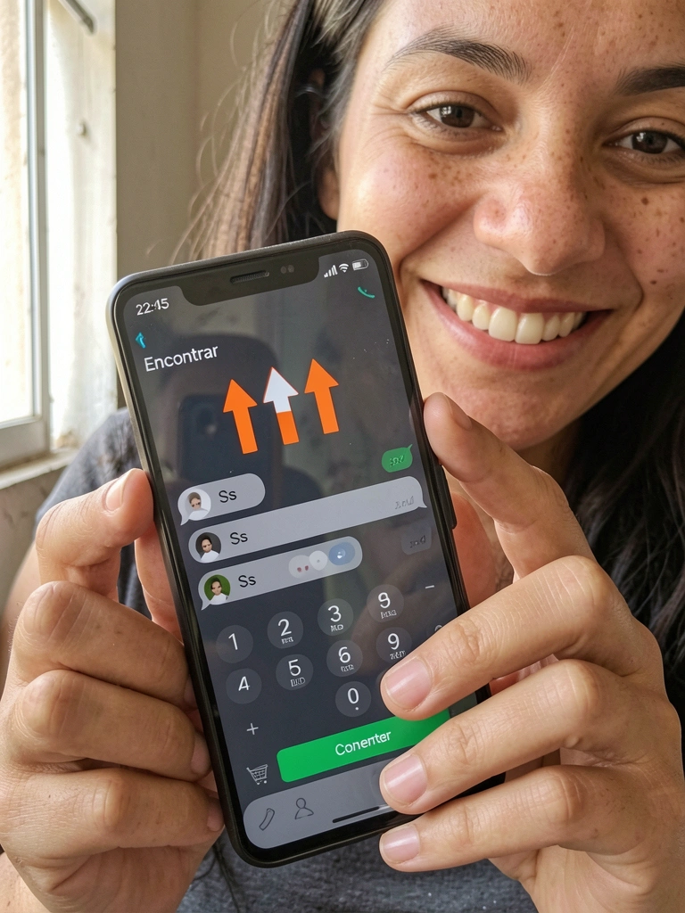 Mãos segurando um smartphone com o aplicativo WhatsApp aberto, digitando em um chat