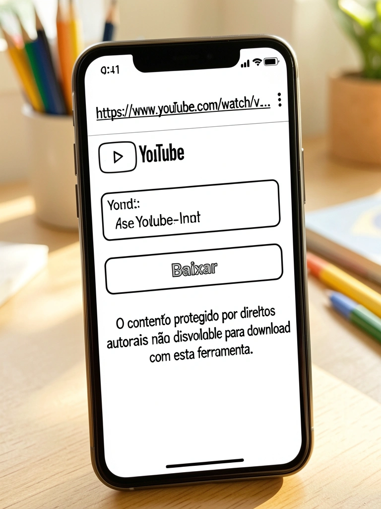 Tela de celular com site de download de YouTube, campo para colar link e botão